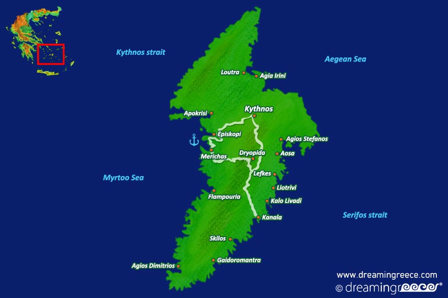 Kythnos island Map Cyclades Greece
