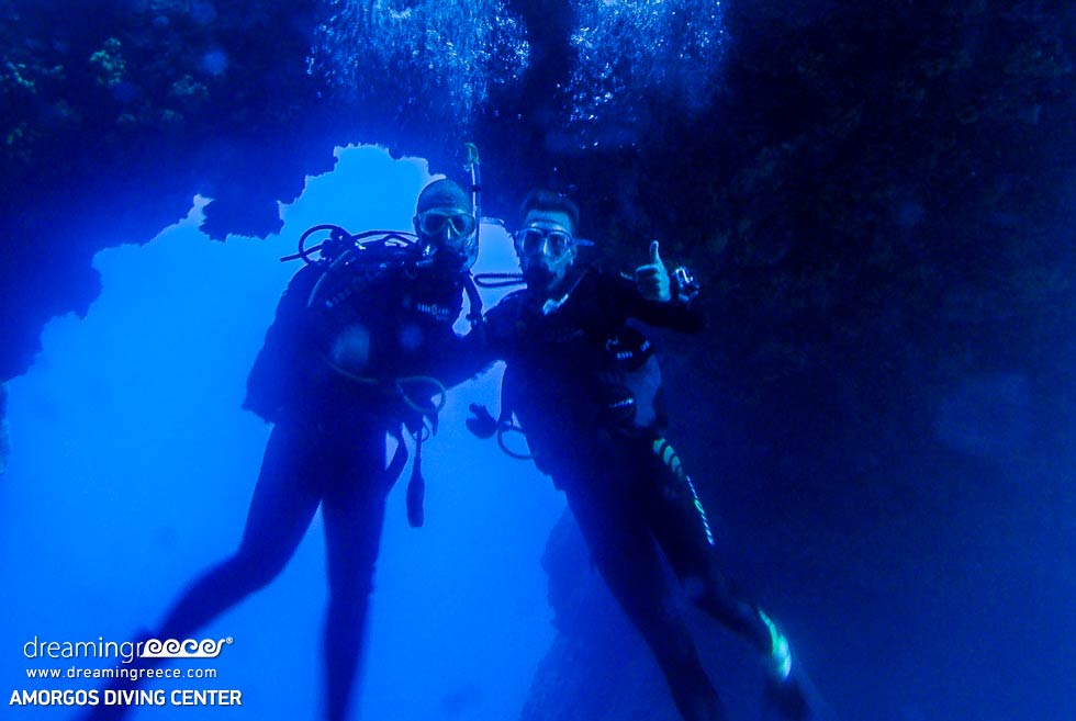 Amorgos Diving Center. Small Sparti Caves in Greece. Amorgos dive center