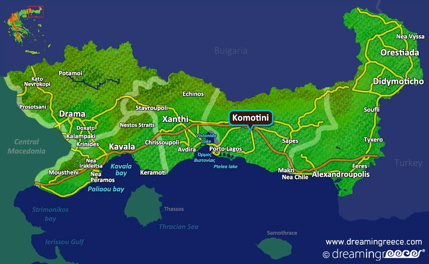 Komotini Map Greece. Holidays in Greece.