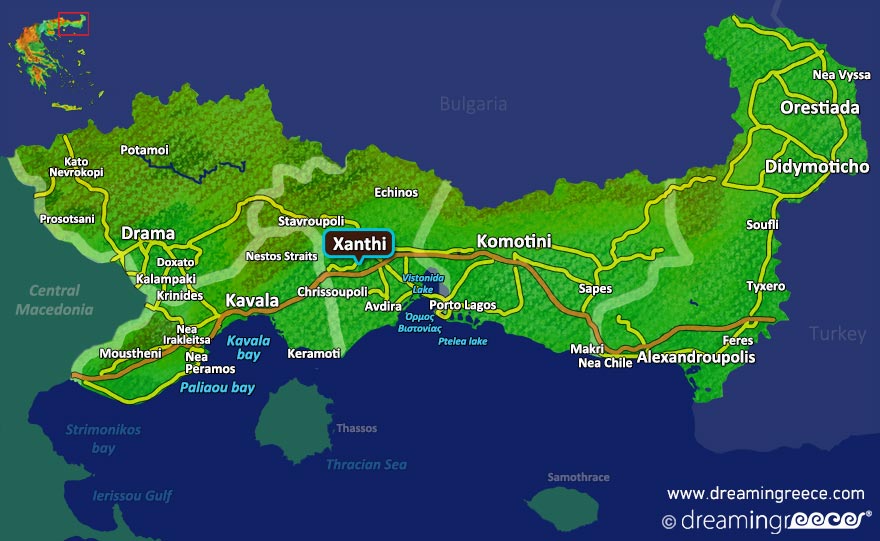 Xanthi Map Greece. Holidays in Greece.
