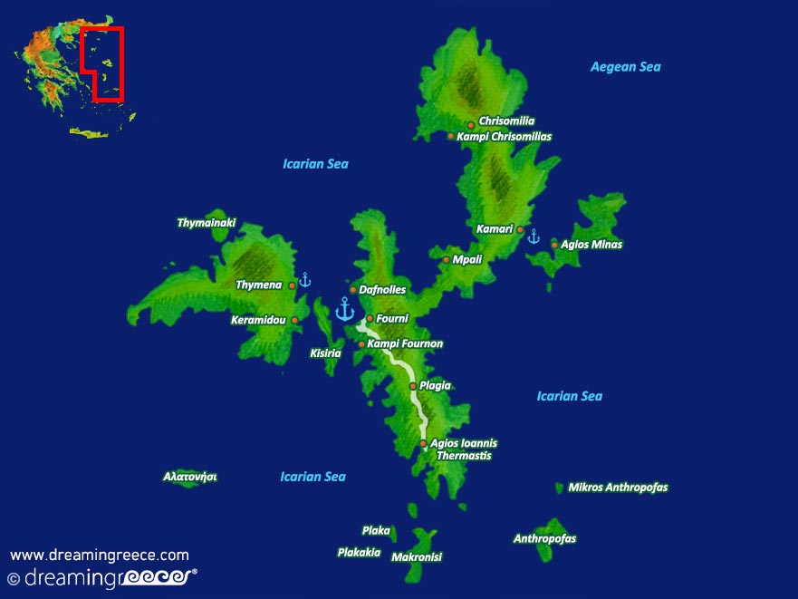 Fournoi of Ikaria island Map Northeastern Aegean Islands Greece Vacations