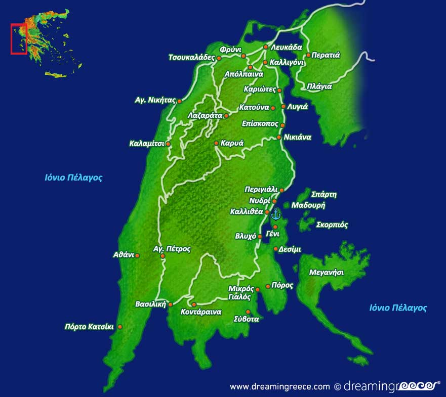Λευκάδα Χάρτης Νησιά Ιονίου 