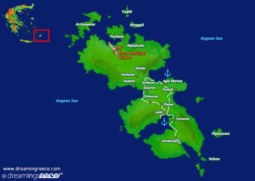 Leros island Map Dodecanese Greece