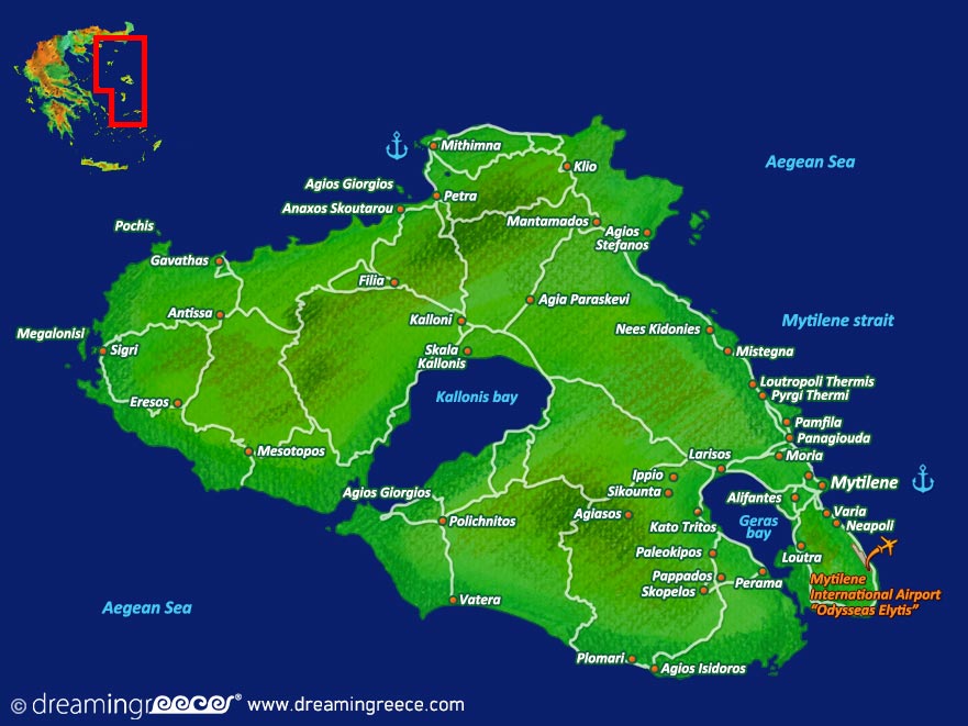 Lesvos Island Map Northeastern Aegean Islands Greece