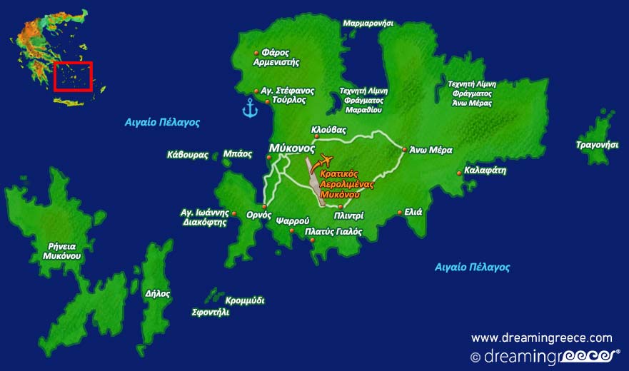 Μύκονος Χάρτης. Mykonos island Map