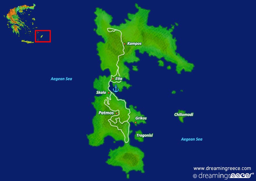 Patmos island Map Dodecanese Greece