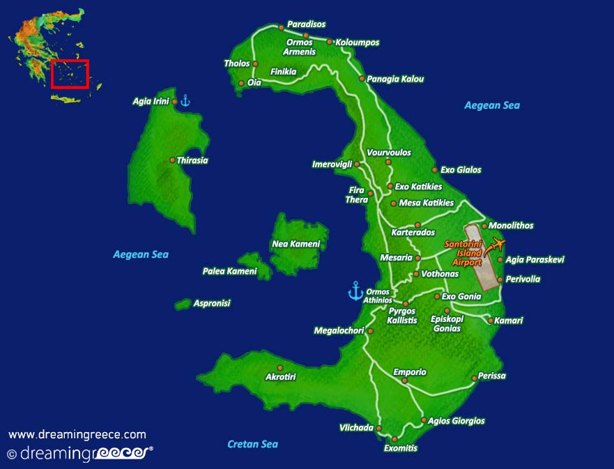 Santorini island Map Greece