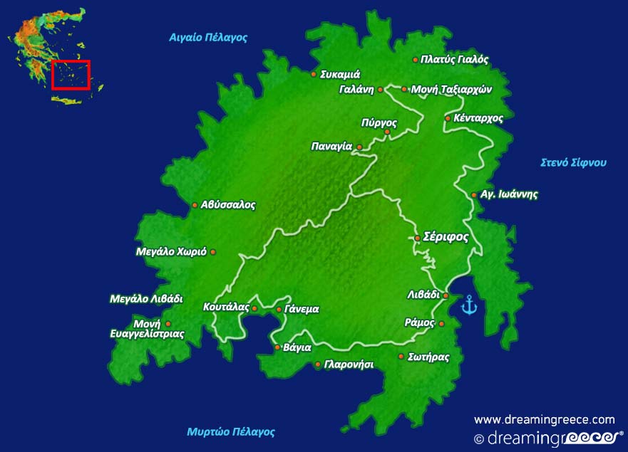 Σέριφος Χάρτης. Serifos island map