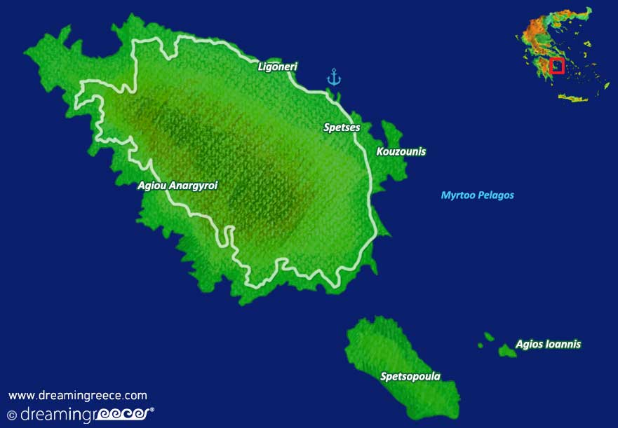 Spetses island Map Greece
