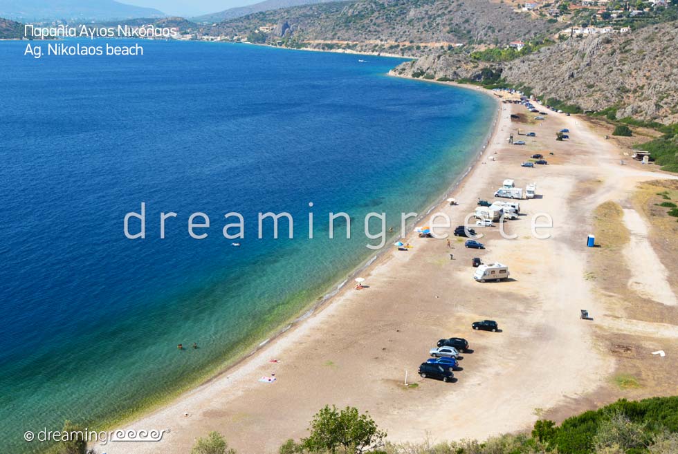 Agios Nikolaos beach. Beaches in Nafplio Greece.