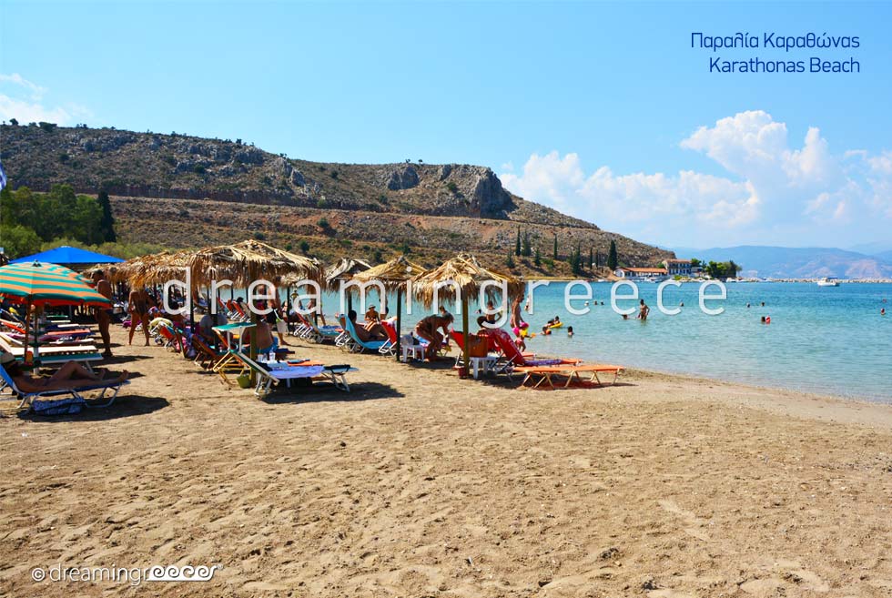 Karathonas beach. Beaches in Nafplio Greece.