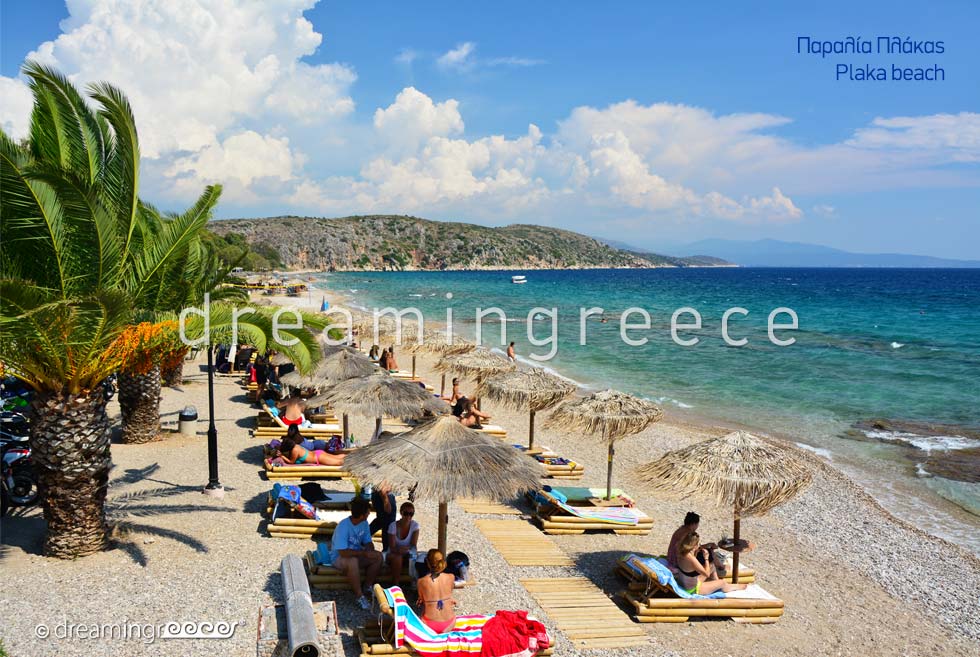 Plaka beach. Beaches in Nafplio Greece.
