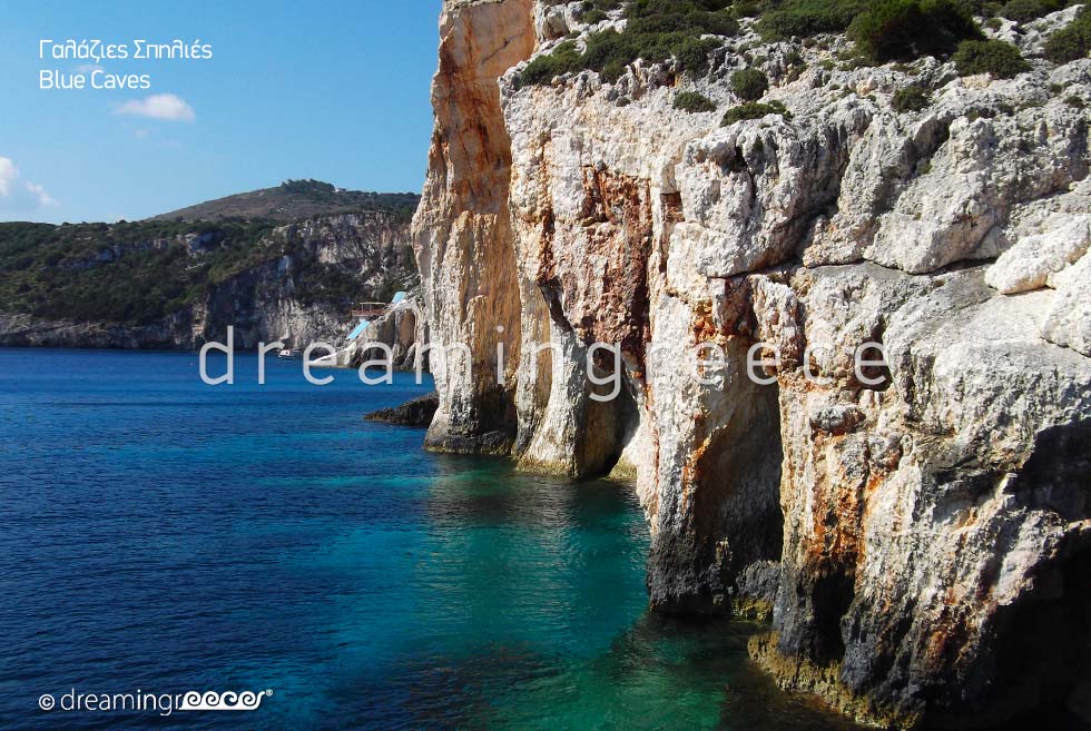 Travel Guide of Zakynthos Zante island Greece. Blue Caves. Vacations Greece.